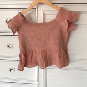 Light pink off the shoulder crop top